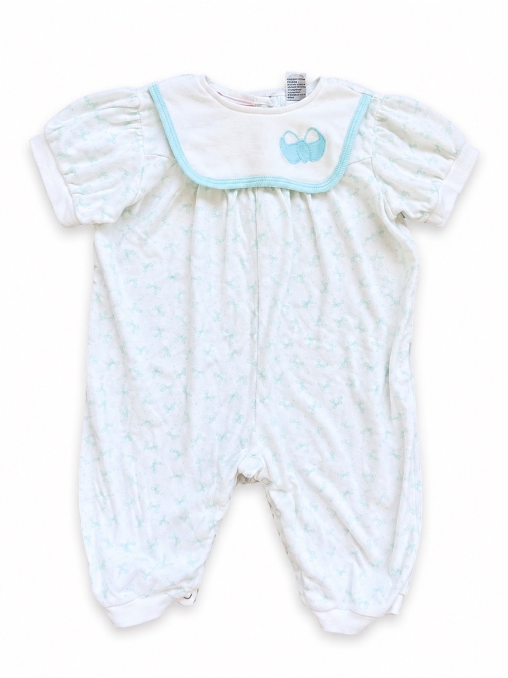 Vintage Honors Baby White Mint Embroidered Bib Romper 9M